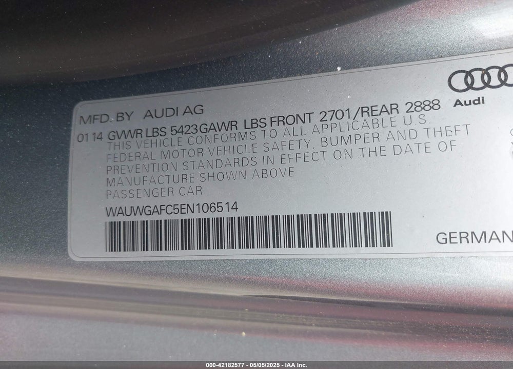 2014 AUDI A7 VIN: WAUWGAFC5EN106514