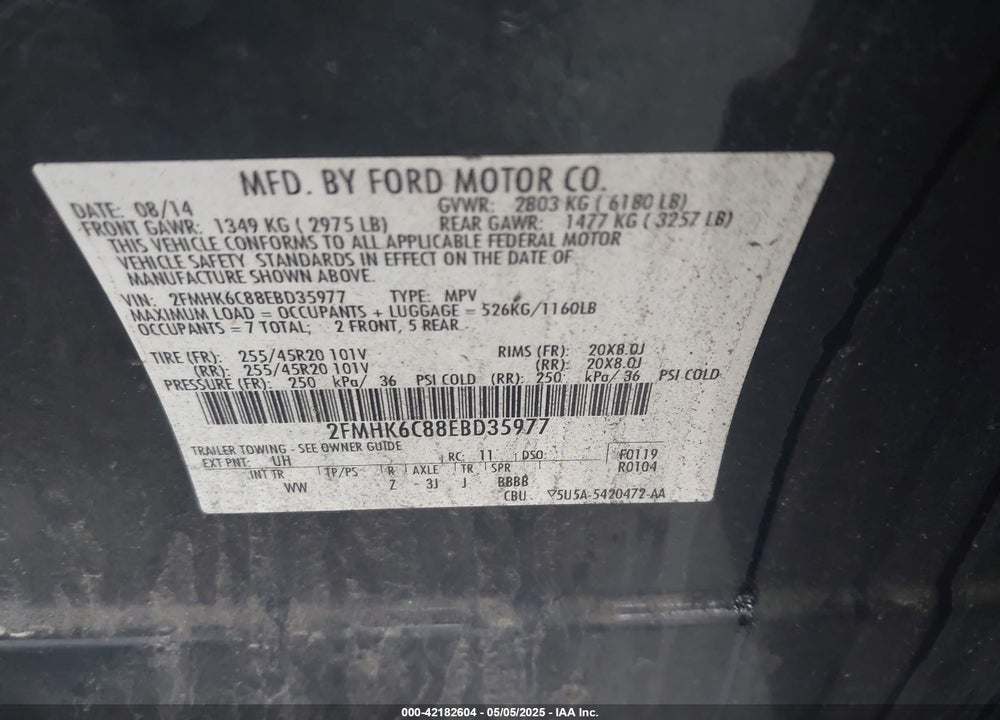 2014 FORD FLEX SEL VIN: 2FMHK6C88EBD35977