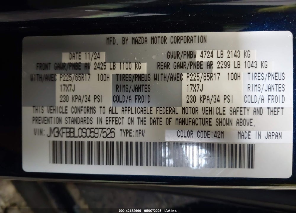 2025 MAZDA CX-5 VIN: JM3KFBBL0S0597526