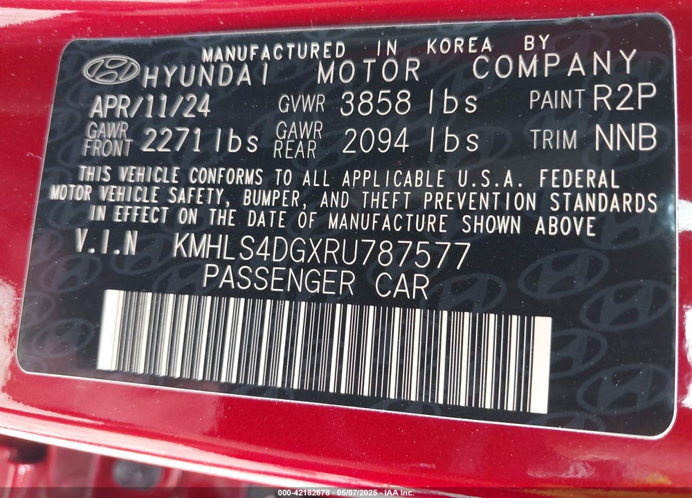 2024 HYUNDAI ELANTRA VIN: KMHLS4DGXRU787577
