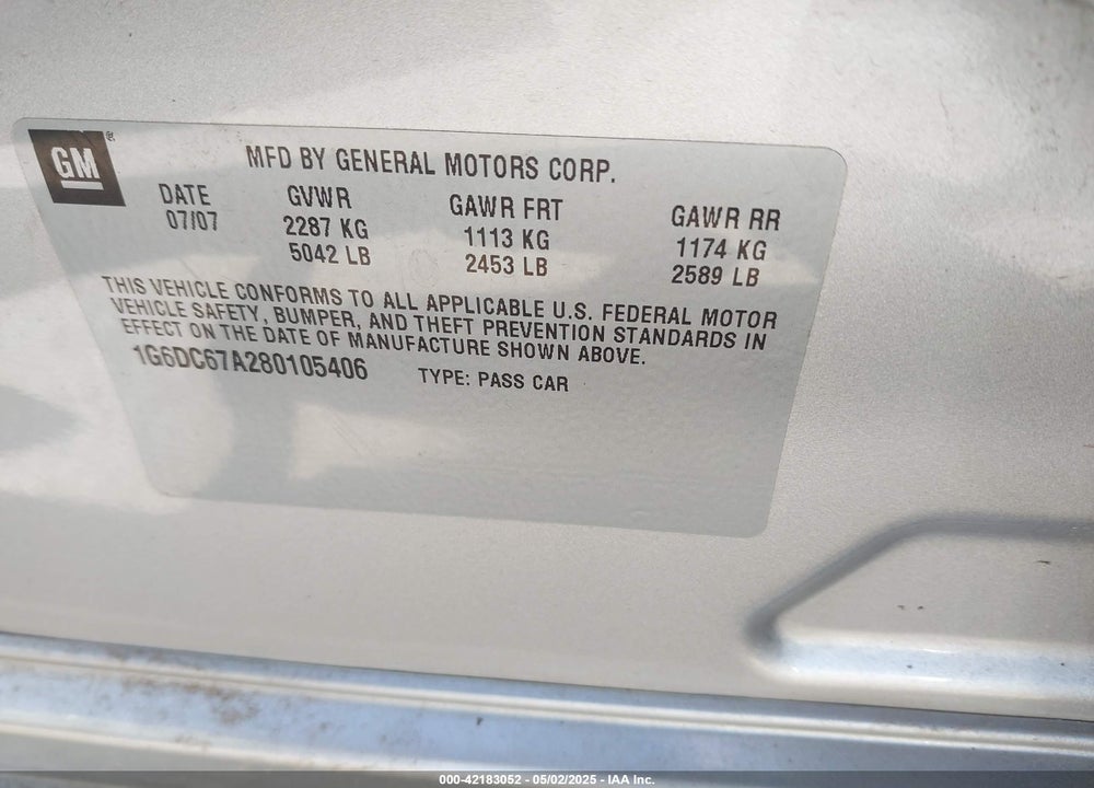 2008 CADILLAC STS V8 VIN: 1G6DC67A280105406