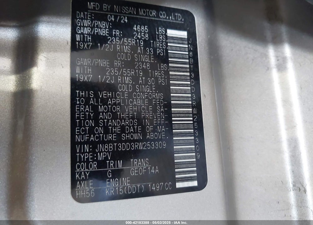 2024 NISSAN ROGUE PLATINUM INTELLIGENT AWD VIN: JN8BT3DD3RW253309