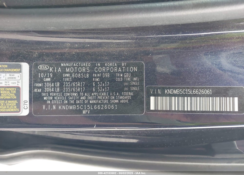 2020 KIA SEDONA LX VIN: KNDMB5C15L6626061