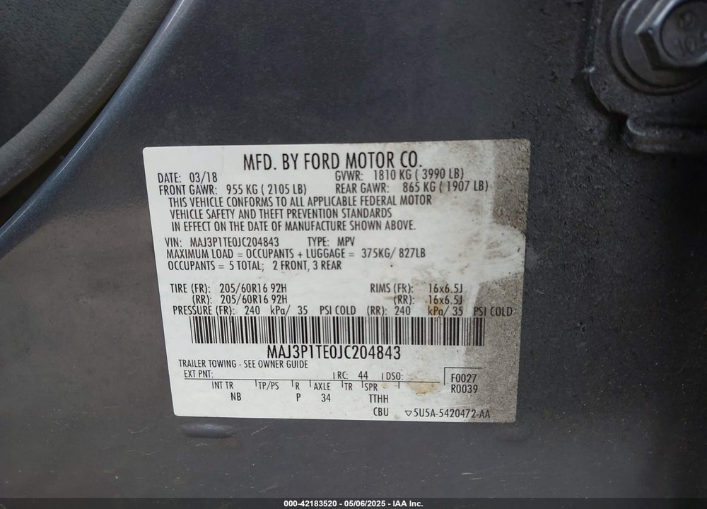 2018 FORD ECOSPORT VIN: MAJ3P1TE0JC204843