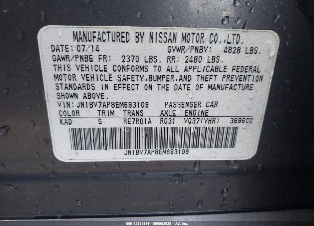 2014 INFINITI Q50 VIN: JN1BV7AP8EM693109