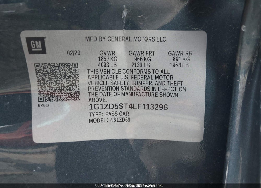 2020 CHEVROLET MALIBU VIN: 1G1ZD5ST4LF113296