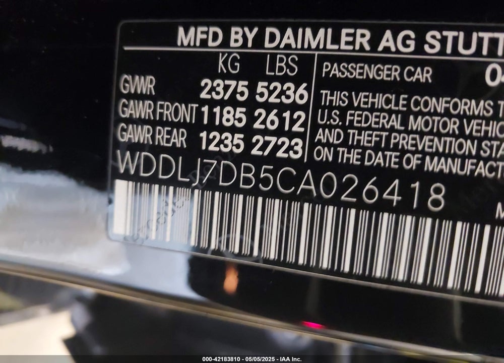 2012 MERCEDES-BENZ CLS 550 VIN: WDDLJ7DB5CA026418