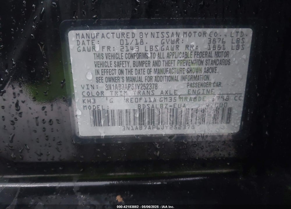 2018 NISSAN SENTRA S VIN: 3N1AB7AP6JY252378