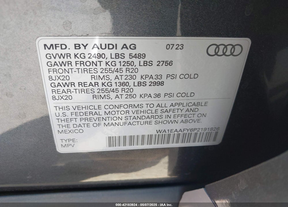 2023 AUDI Q5 PREMIUM PLUS 45 TFSI S LINE QUATTRO VIN: WA1EAAFY6P2191826