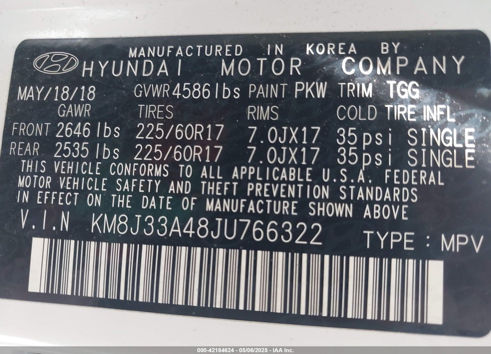 2018 HYUNDAI TUCSON VIN: KM8J33A48JU766322