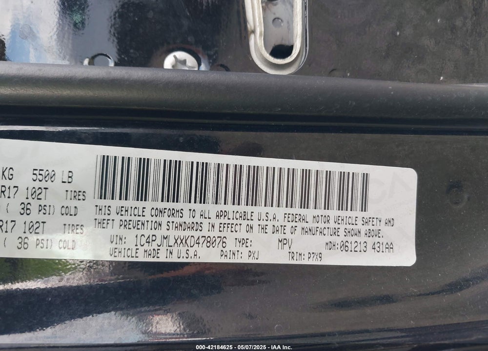 2019 JEEP CHEROKEE VIN: 1C4PJMLXXKD478076
