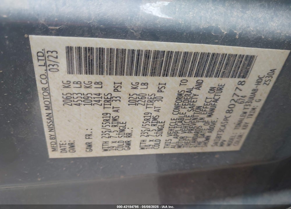 2023 NISSAN ROGUE VIN: 5N1BT3CA5PC802778