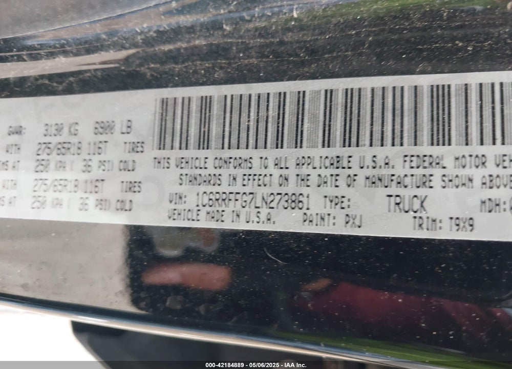 2020 RAM 1500 VIN: 1C6RRFFG7LN273861