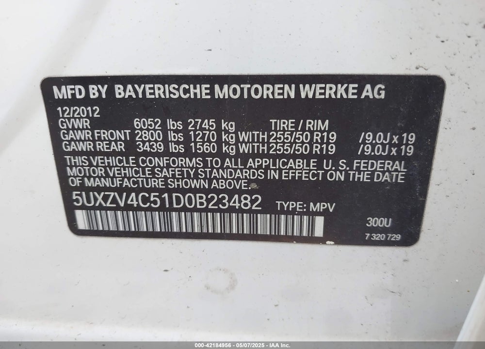 2013 BMW X5 VIN: 5UXZV4C51D0B23482