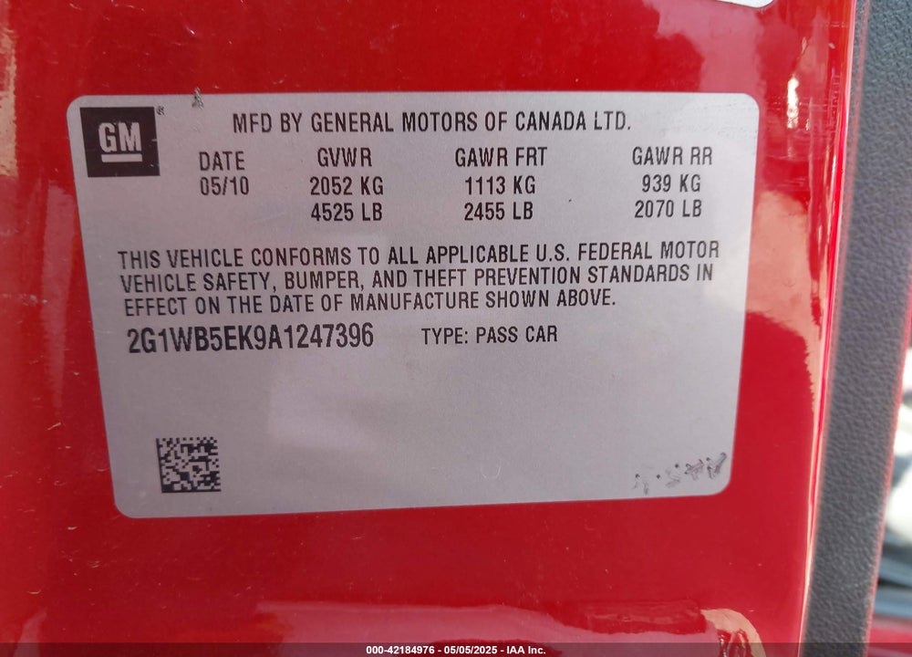 2010 CHEVROLET IMPALA LT VIN: 2G1WB5EK9A1247396