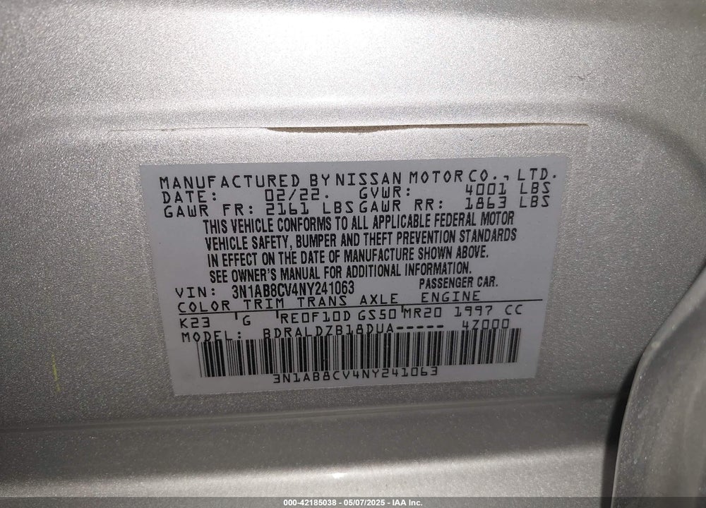 2022 NISSAN SENTRA SV XTRONIC CVT VIN: 3N1AB8CV4NY241063