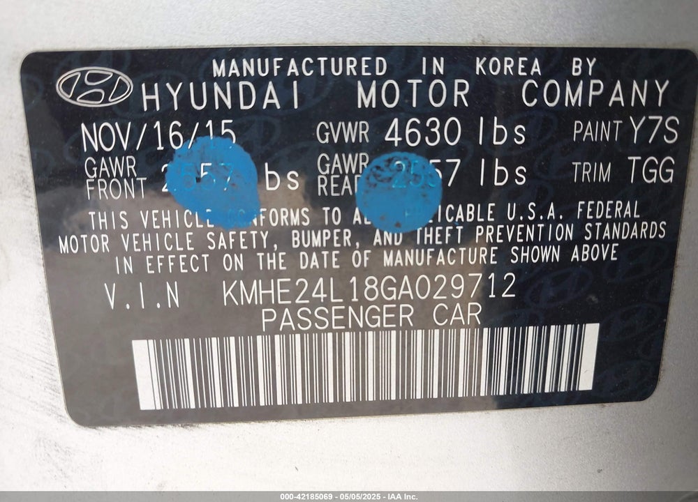 2016 HYUNDAI SONATA HYBRID SE VIN: KMHE24L18GA029712