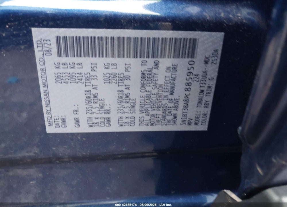 2023 NISSAN ROGUE SV FWD VIN: 5N1BT3BA8PC885950