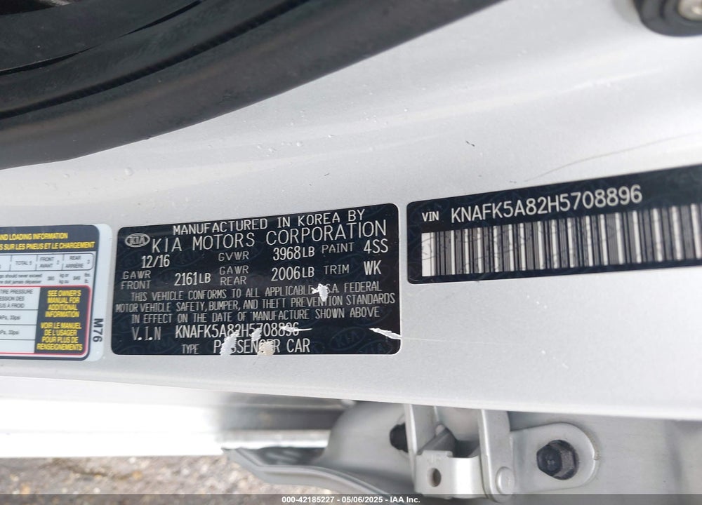 2017 KIA FORTE VIN: KNAFK5A82H5708896