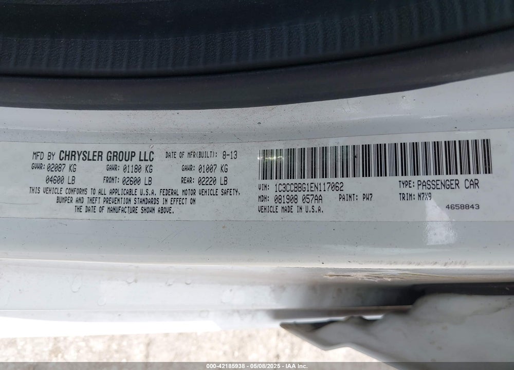 2014 CHRYSLER 200 TOURING VIN: 1C3CCBBG1EN117062