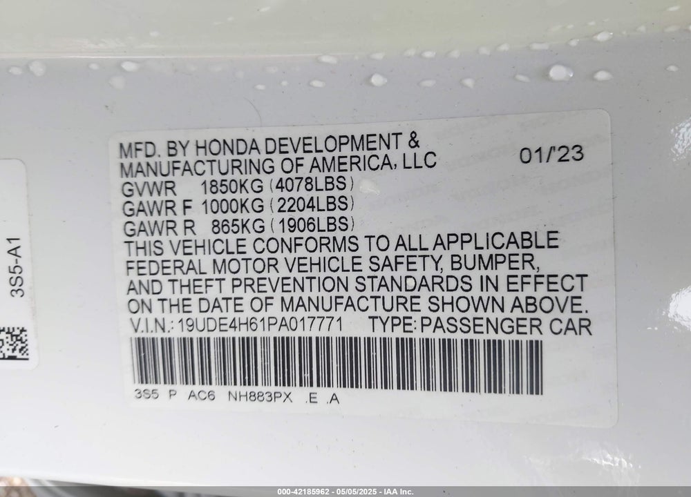 2023 ACURA INTEGRA A-SPEC TECHNOLOGY VIN: 19UDE4H61PA017771