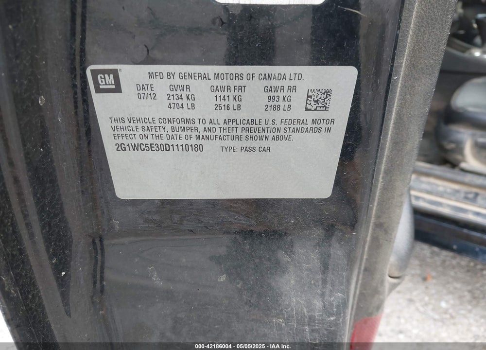 2013 CHEVROLET IMPALA LTZ VIN: 2G1WC5E30D1110180