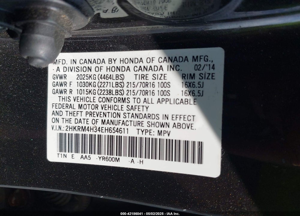 2014 HONDA CR-V LX VIN: 2HKRM4H34EH654611