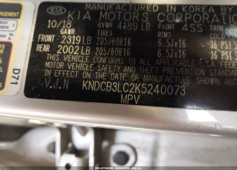 2019 KIA NIRO VIN: KNDCB3LC2K5240073