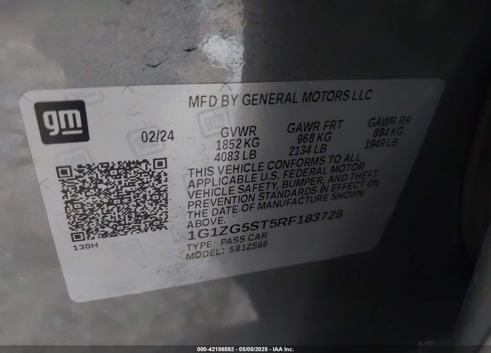 2024 CHEVROLET MALIBU VIN: 1G1ZG5ST5RF183728