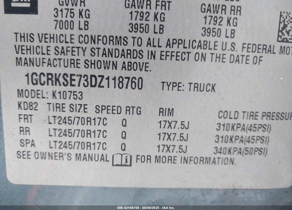 2013 CHEVROLET SILVERADO 1500 LT VIN: 1GCRKSE73DZ118760