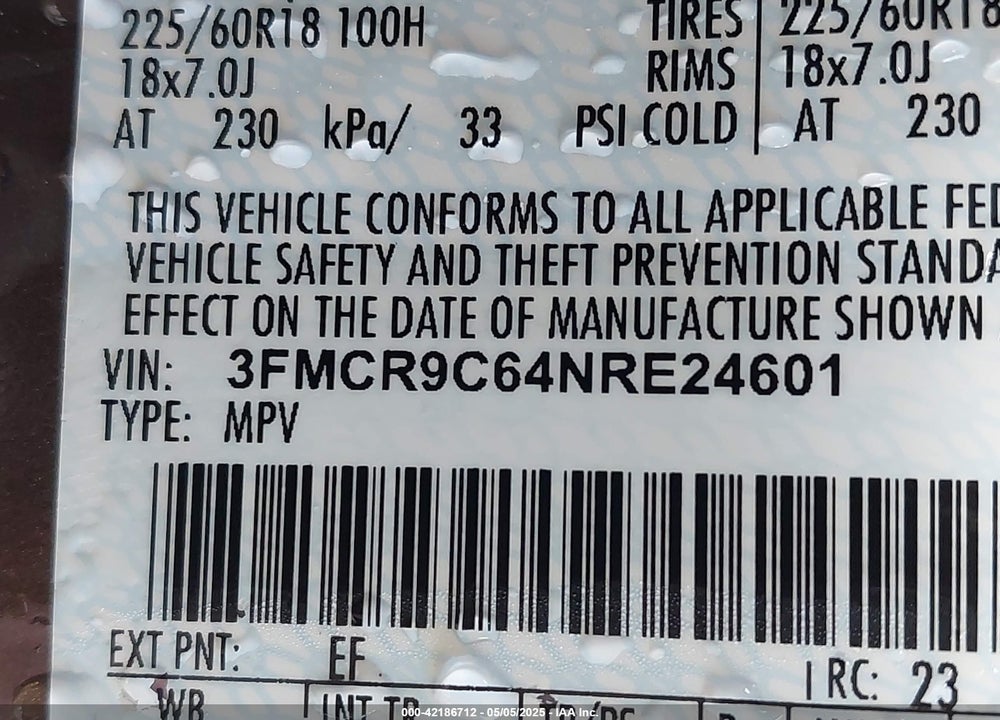 2022 FORD BRONCO SPORT VIN: 3FMCR9C64NRE24601
