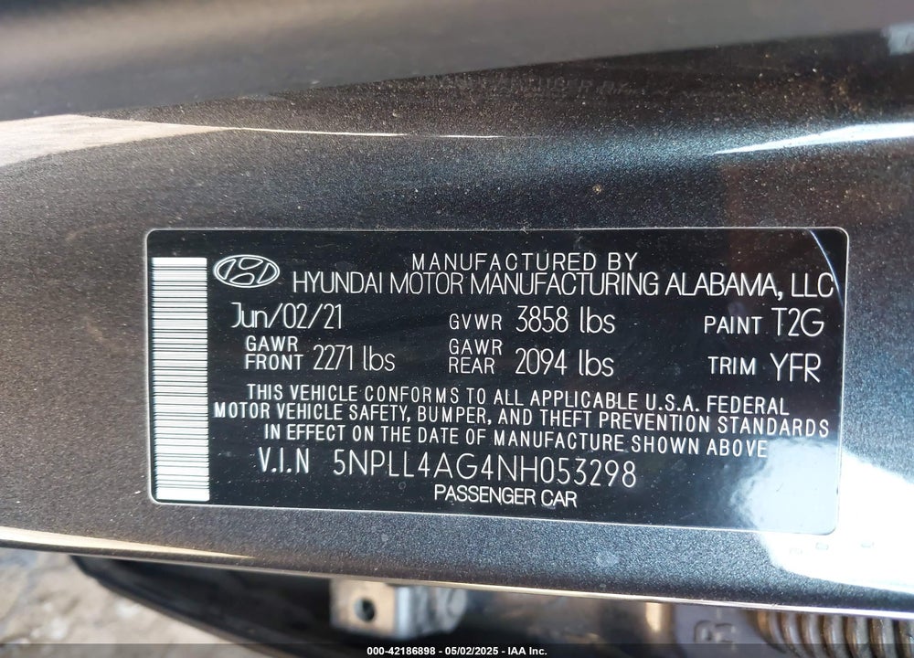 2022 HYUNDAI ELANTRA VIN: 5NPLL4AG4NH053298