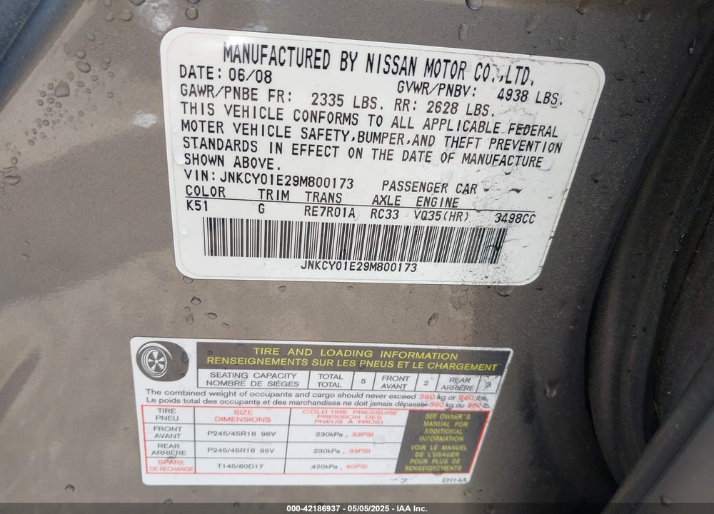 2009 INFINITI M35 VIN: JNKCY01E29M800173