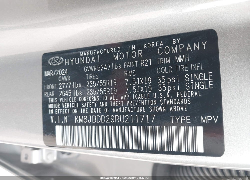 2024 HYUNDAI TUCSON PLUG-IN HYBRID VIN: KM8JBDD29RU211717