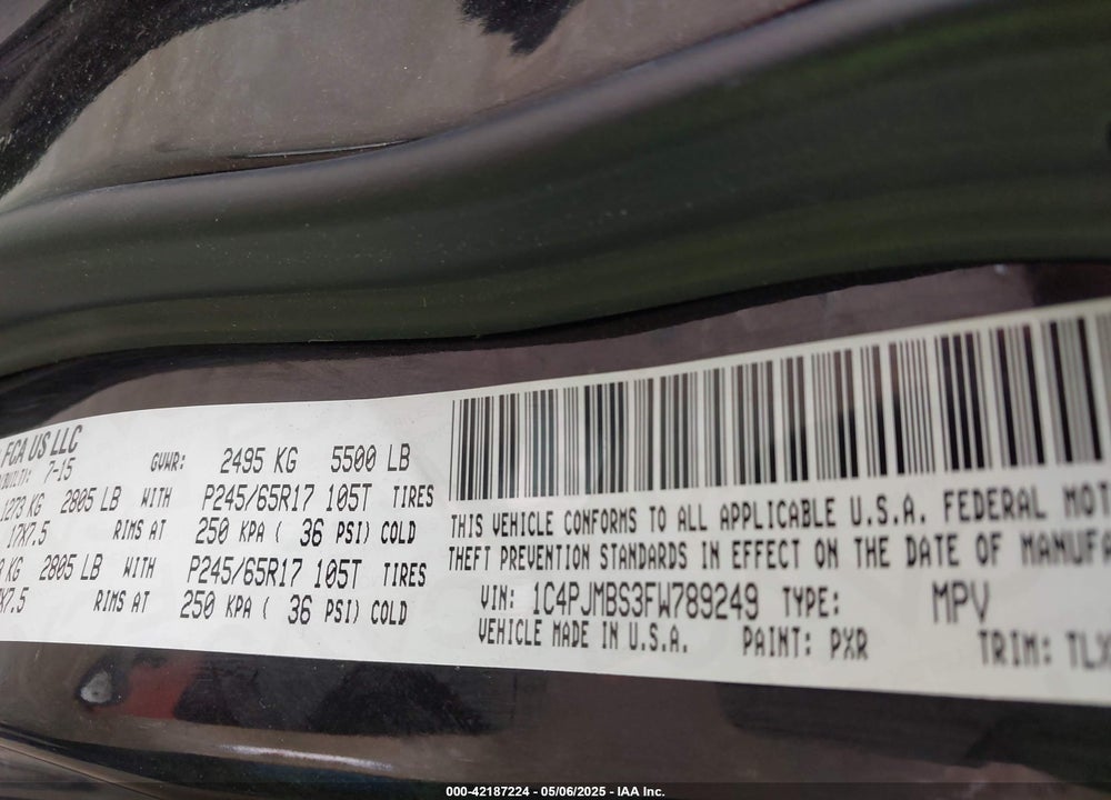 2015 JEEP CHEROKEE VIN: 1C4PJMBS3FW789249