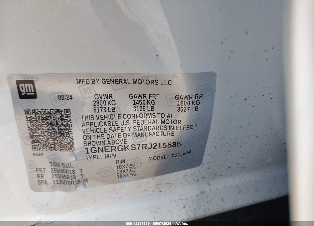 2024 CHEVROLET TRAVERSE VIN: 1GNERGKS7RJ215585