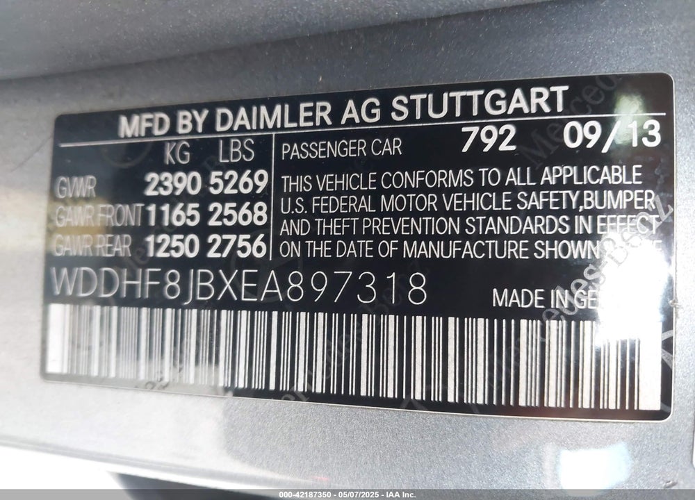 2014 MERCEDES-BENZ E 350 VIN: WDDHF8JBXEA897318