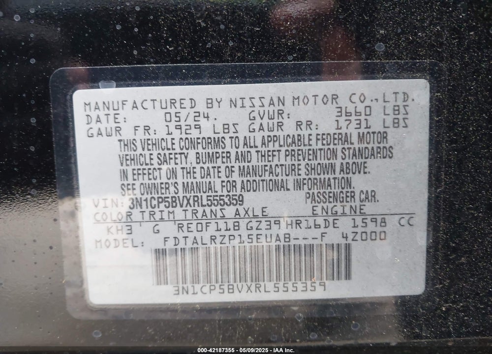 2024 NISSAN KICKS VIN: 3N1CP5BVXRL555359