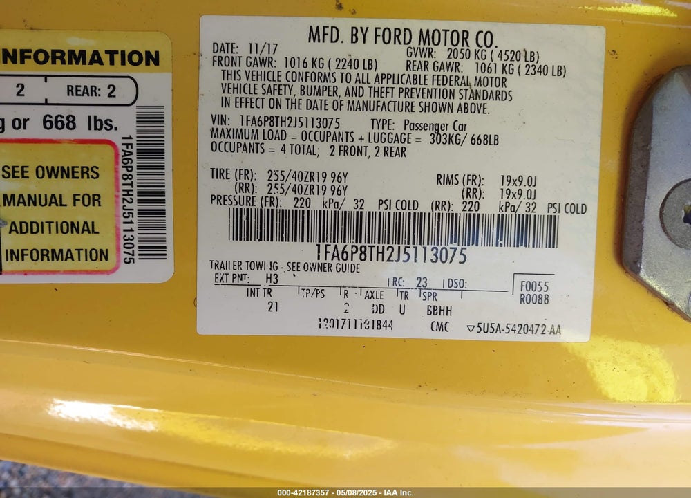 2018 FORD MUSTANG ECOBOOST VIN: 1FA6P8TH2J5113075