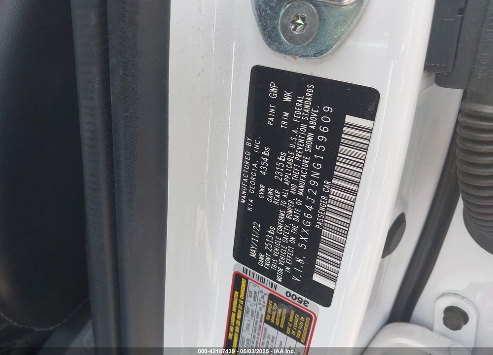 2022 KIA K5 VIN: 5XXG64J29NG159609