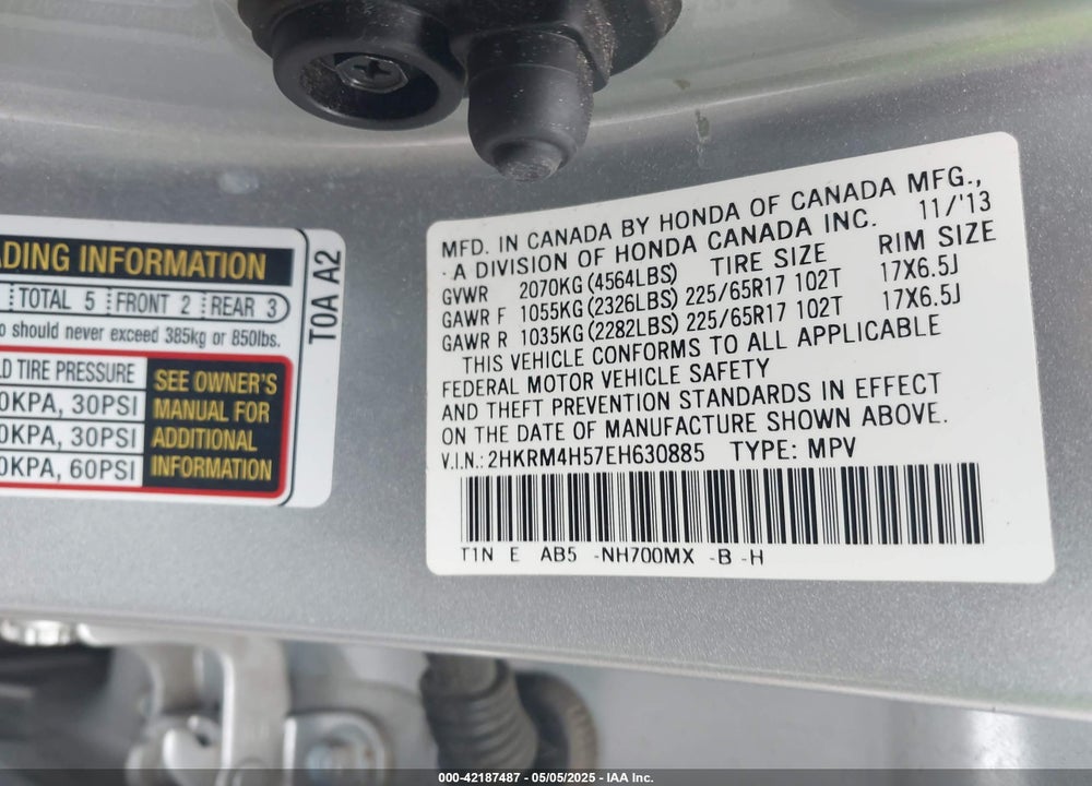 2014 HONDA CR-V VIN: 2HKRM4H57EH630885