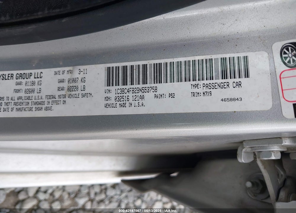 2011 CHRYSLER 200 VIN: 1C3BC4FB2BN553758