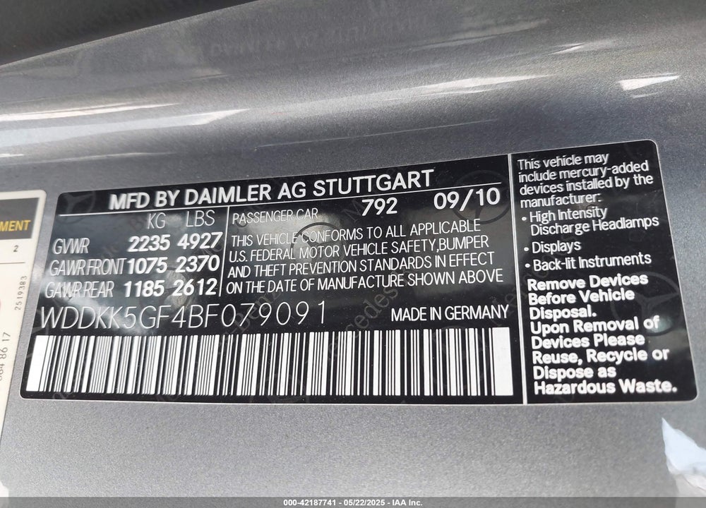 2011 MERCEDES-BENZ E 350 VIN: WDDKK5GF4BF079091