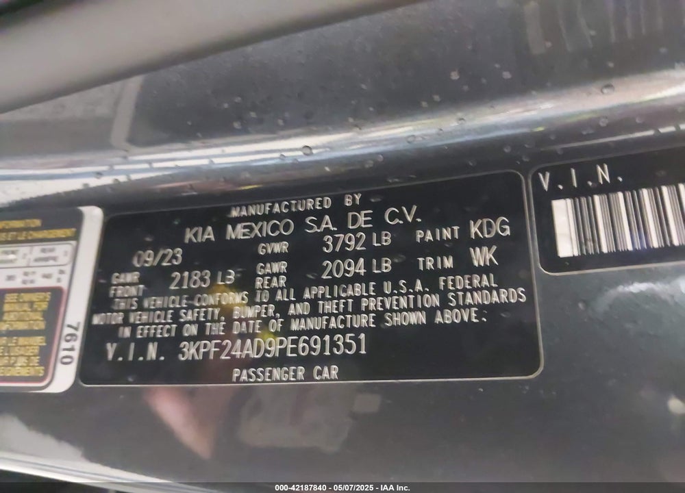 2023 KIA FORTE VIN: 3KPF24AD9PE691351