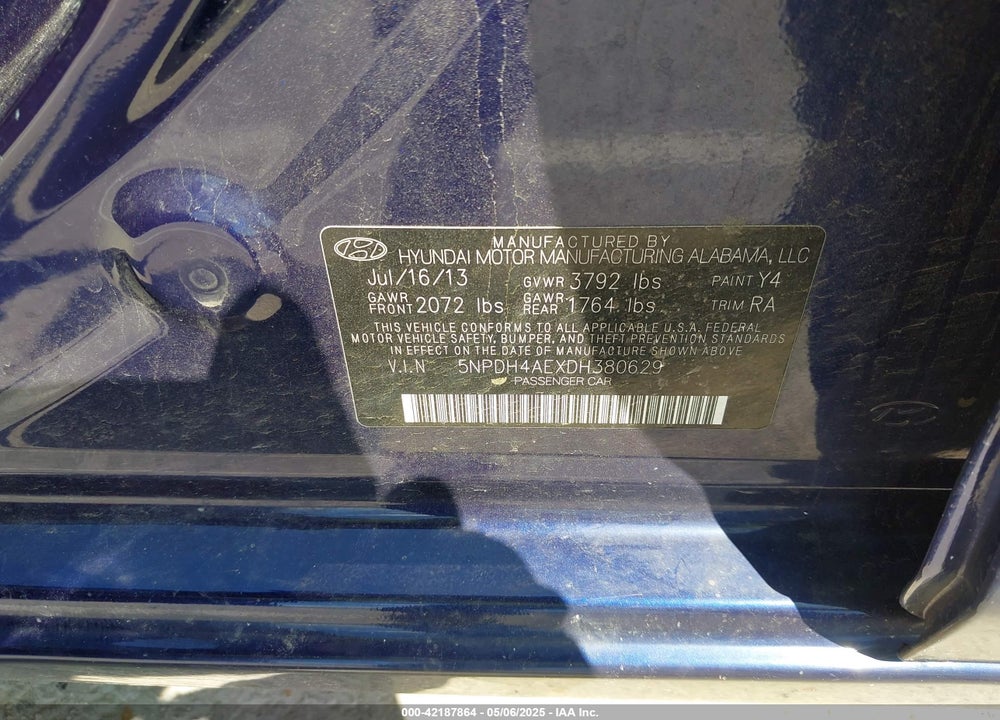 2013 HYUNDAI ELANTRA VIN: 5NPDH4AEXDH380629