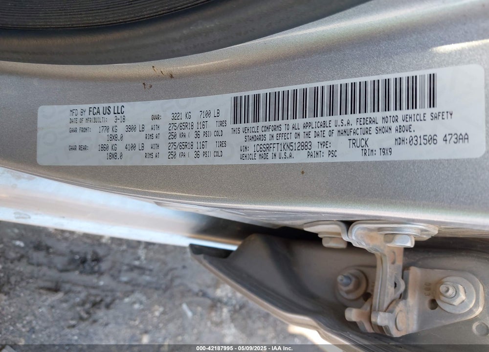 2019 RAM 1500 VIN: 1C6SRFFT1KN512883