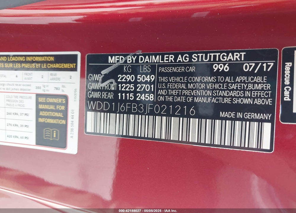 2018 MERCEDES-BENZ E 400 VIN: WDD1J6FB3JF021216