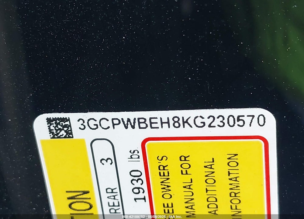 2019 CHEVROLET SILVERADO 1500 VIN: 3GCPWBEH8KG230570