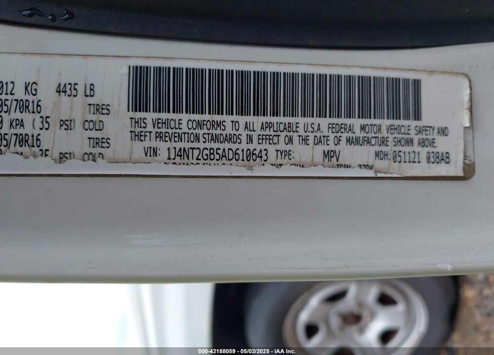 2010 JEEP PATRIOT VIN: 1J4NT2GB5AD610643