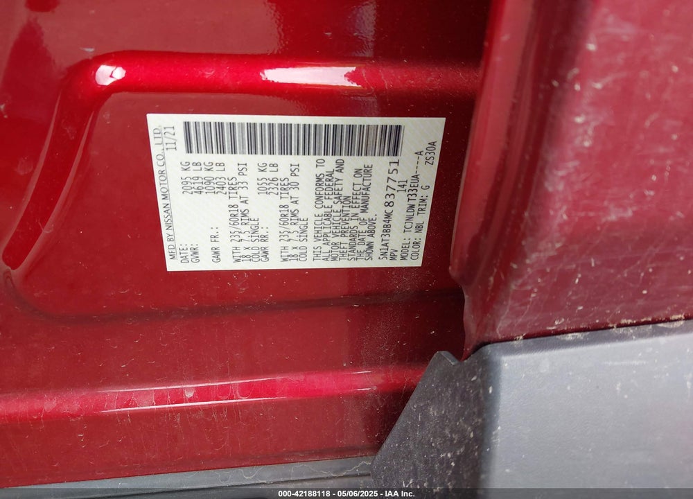 2021 NISSAN ROGUE VIN: 5N1AT3BB4MC837751